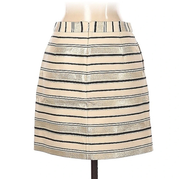 J. Crew | Gold Black Metallic Shimmer Stripe Silk Blend Skirt w/ Pockets Size 00 - Picture 3 of 4